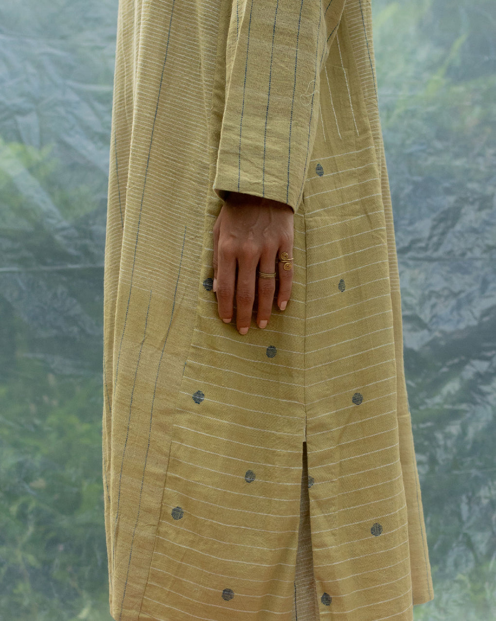 Dritan- Kala Cotton Buta, Stripe Kurta Pant Set - Karnam