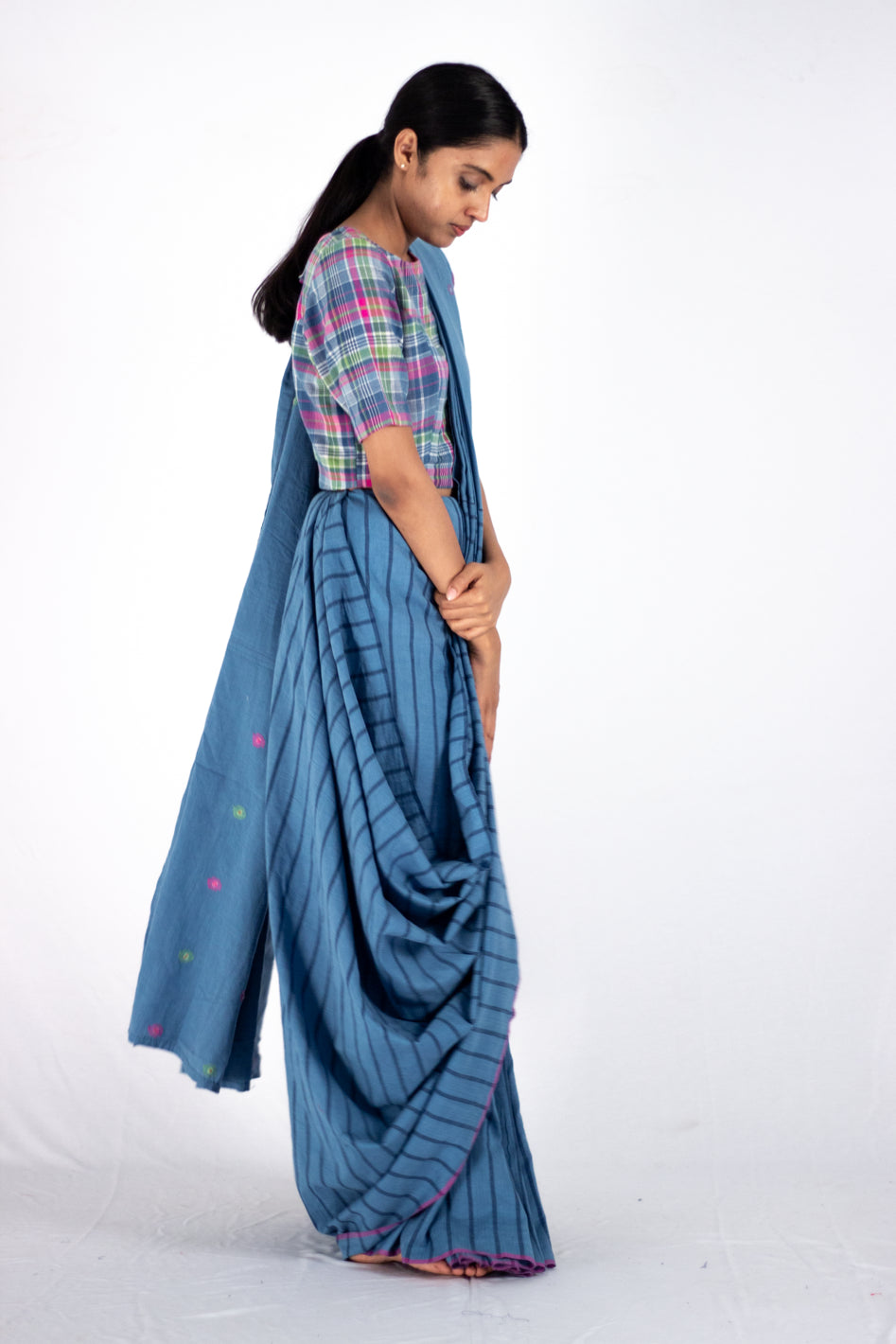 Sumantrana - Indigo stripe butta pallu saree - Karnam