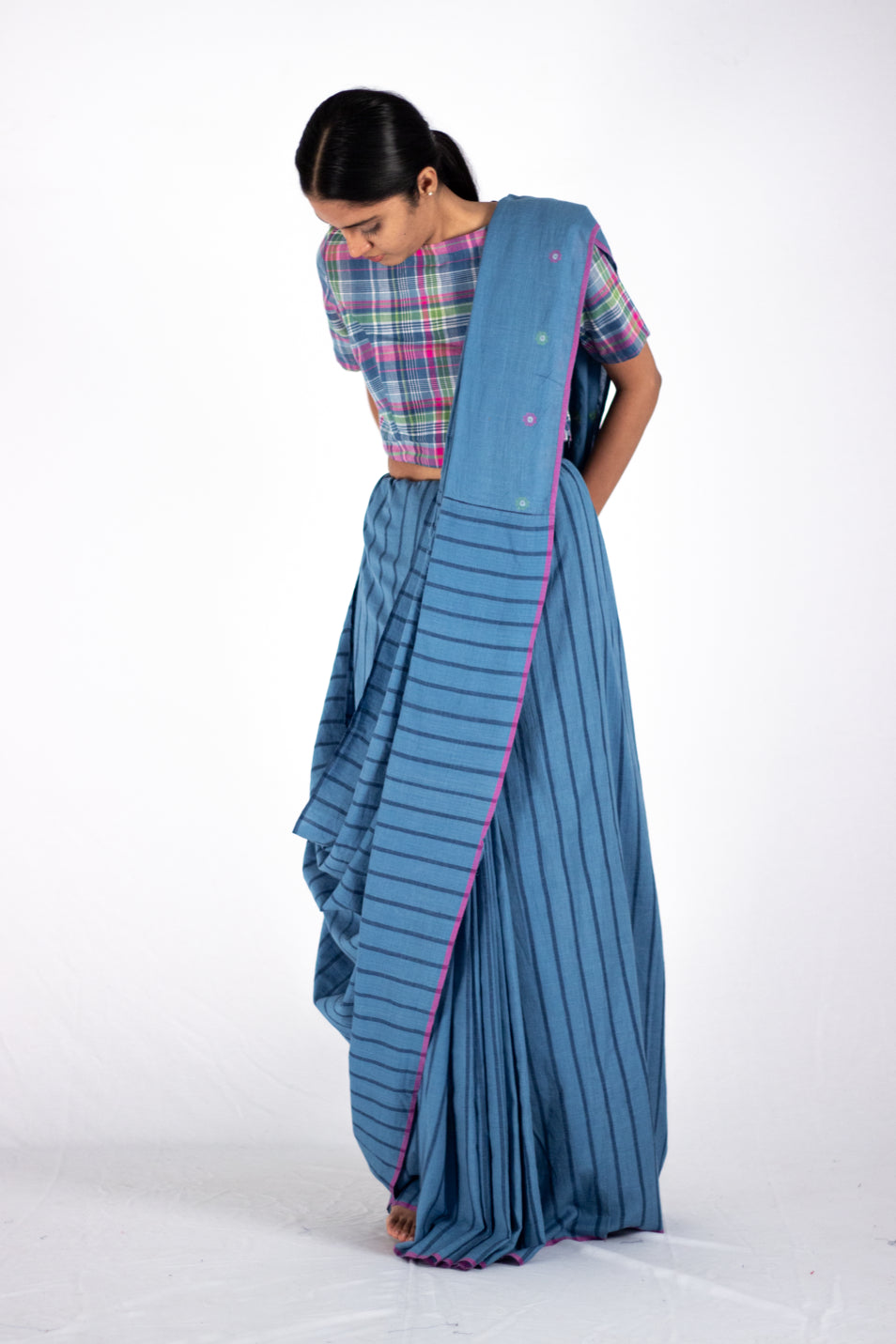 Sumantrana - Indigo stripe butta pallu saree - Karnam