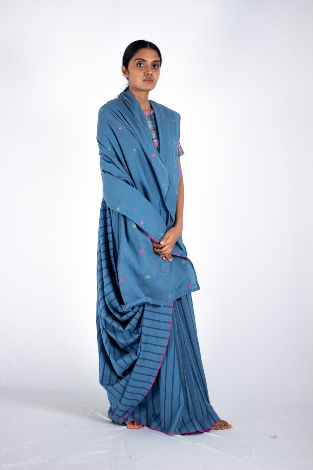 Sumantrana - Indigo stripe butta pallu saree - Karnam