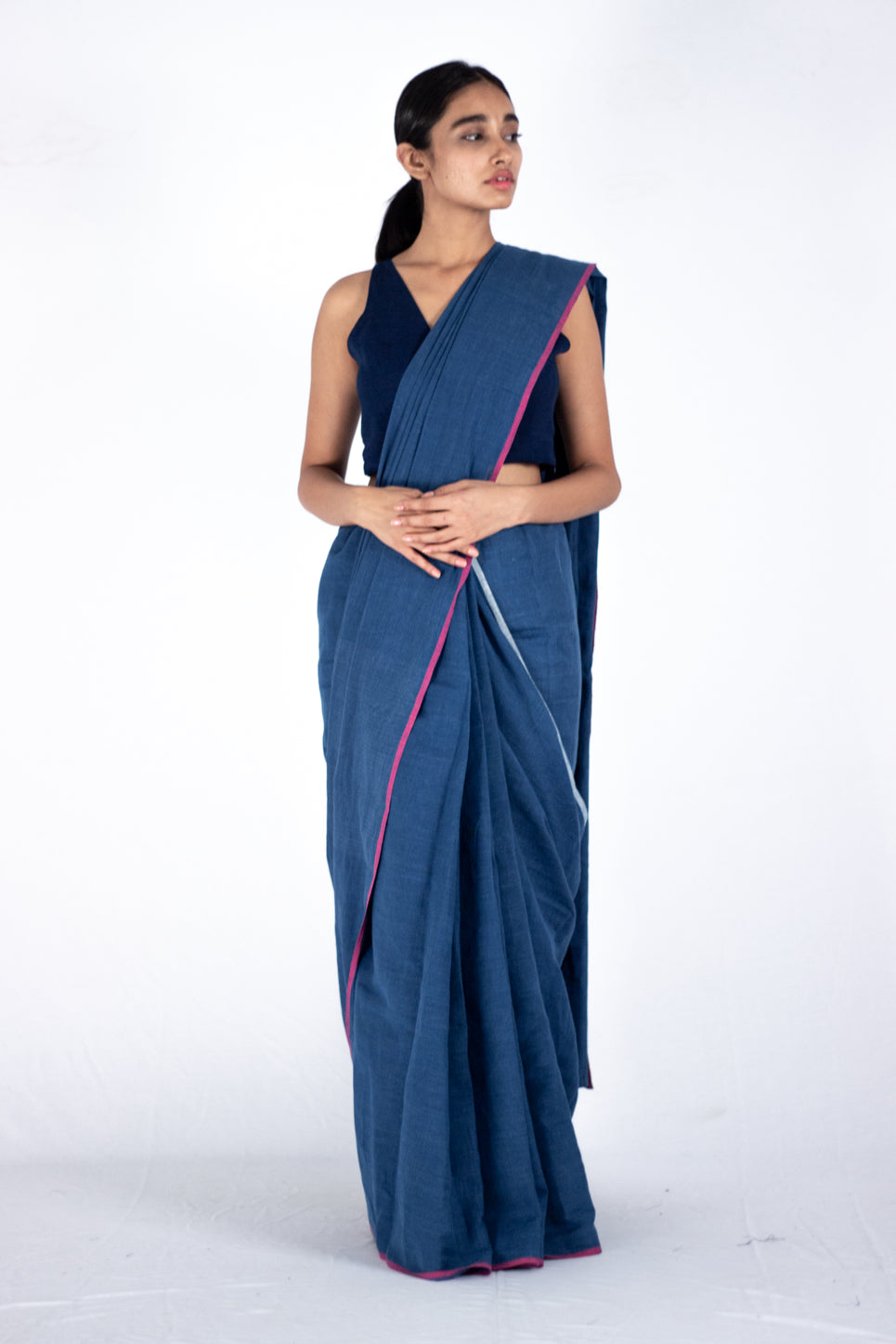 Indus - Indigo cotton line saree - Karnam