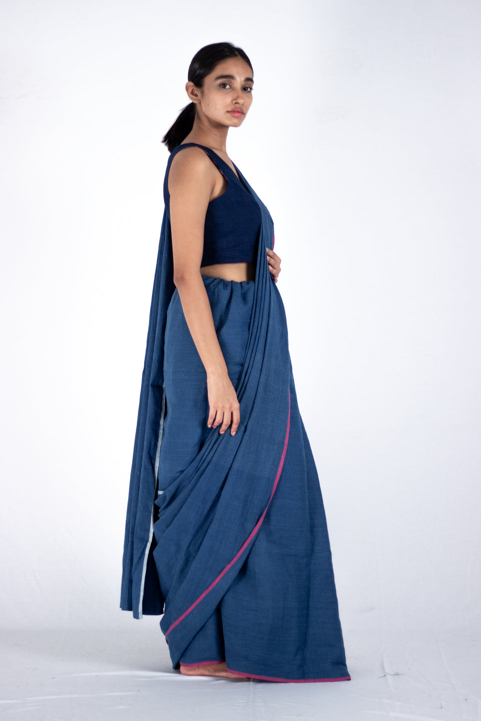 Indus - Indigo cotton line saree - Karnam