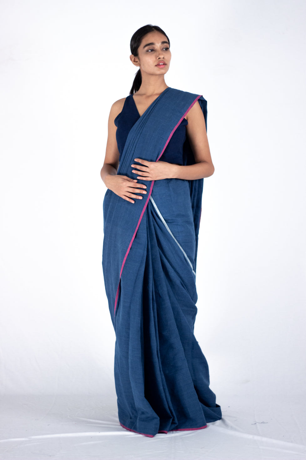 Indus - Indigo cotton line saree - Karnam