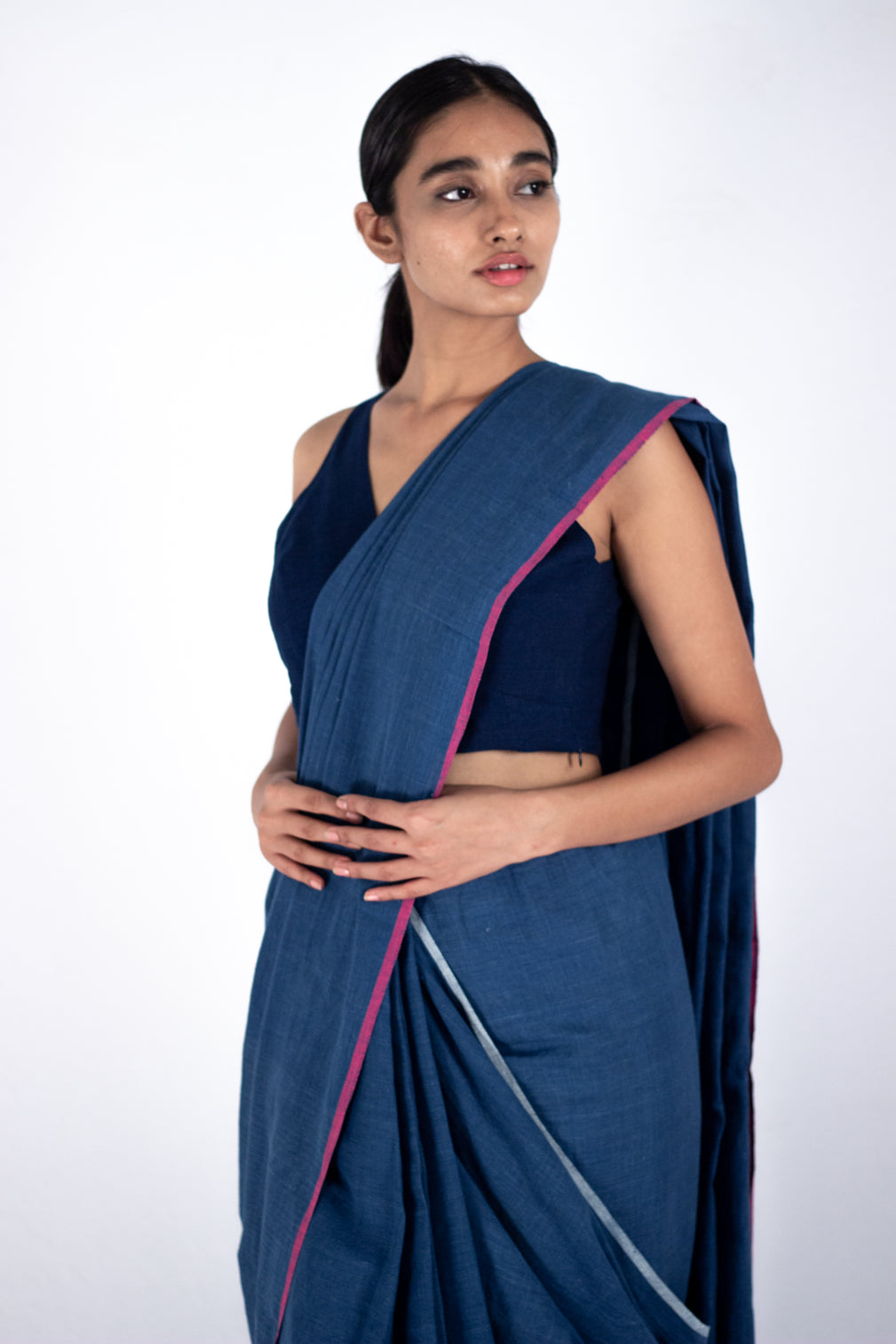 Indus - Indigo cotton line saree - Karnam