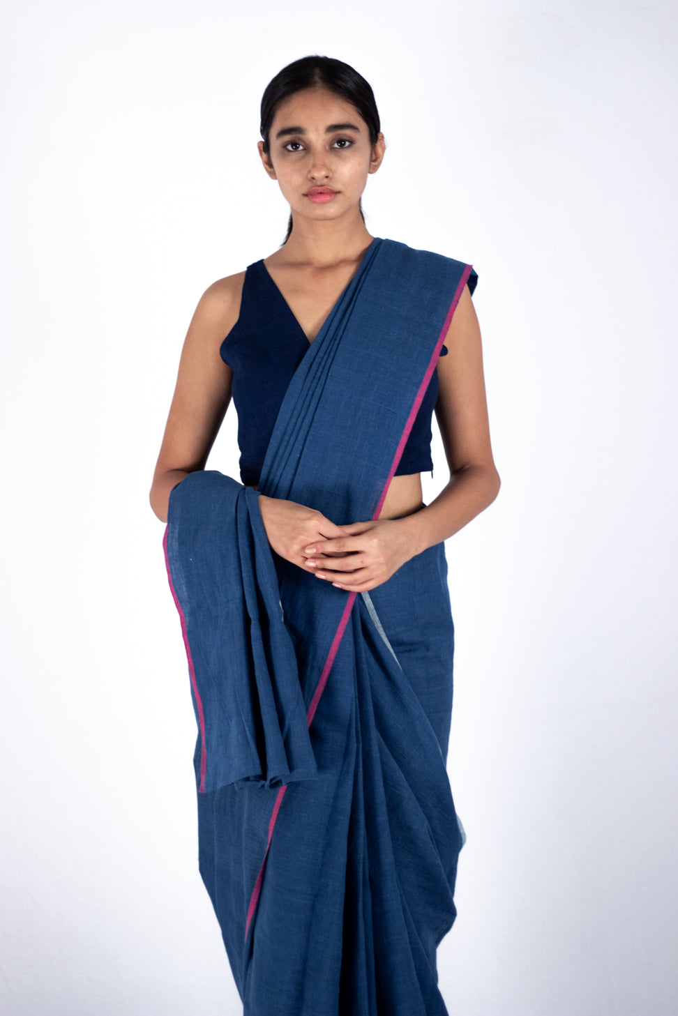 Indus - Indigo cotton line saree - Karnam