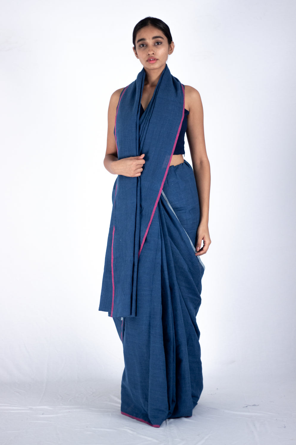 Indus - Indigo cotton line saree - Karnam