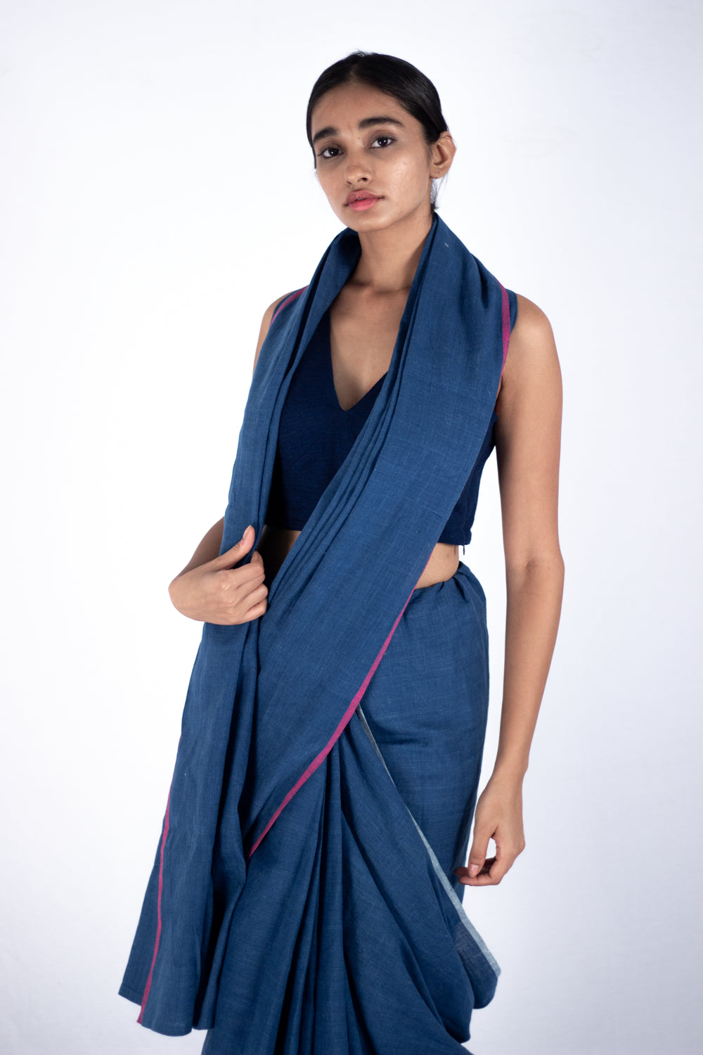 Indus - Indigo cotton line saree - Karnam