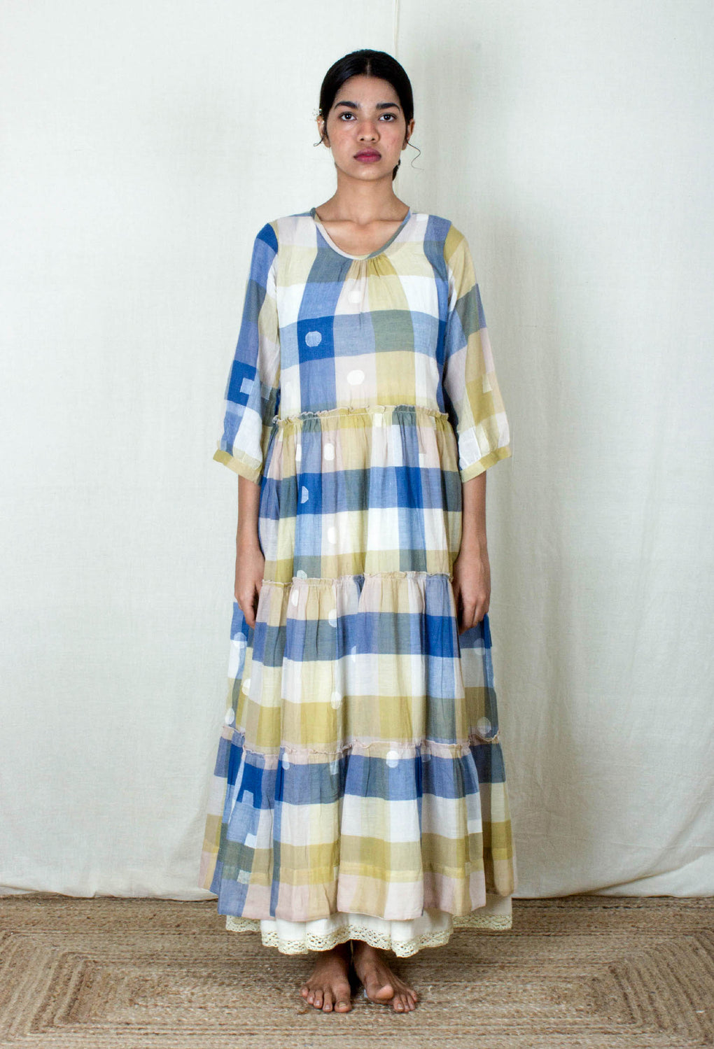 Serein- Jamdani Layered Dress With Bottom Hem Lace Slip – Karnam