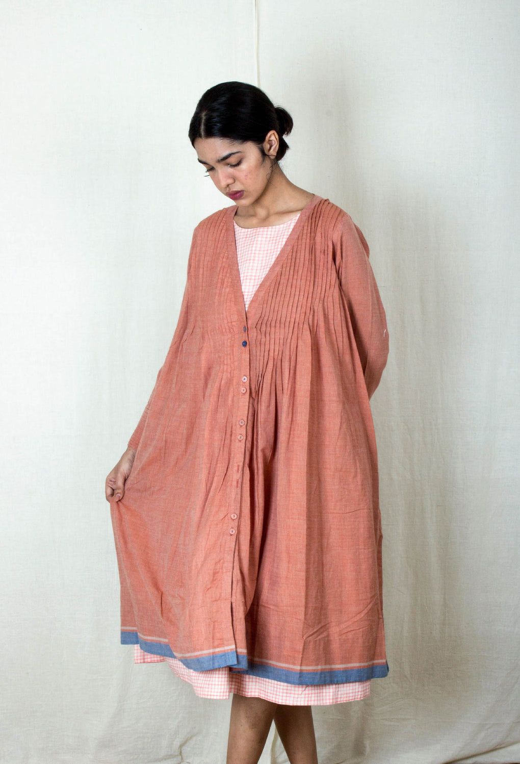 Kalon- Pleated Over Shrug with Inner Sleeveless Dress - Karnam