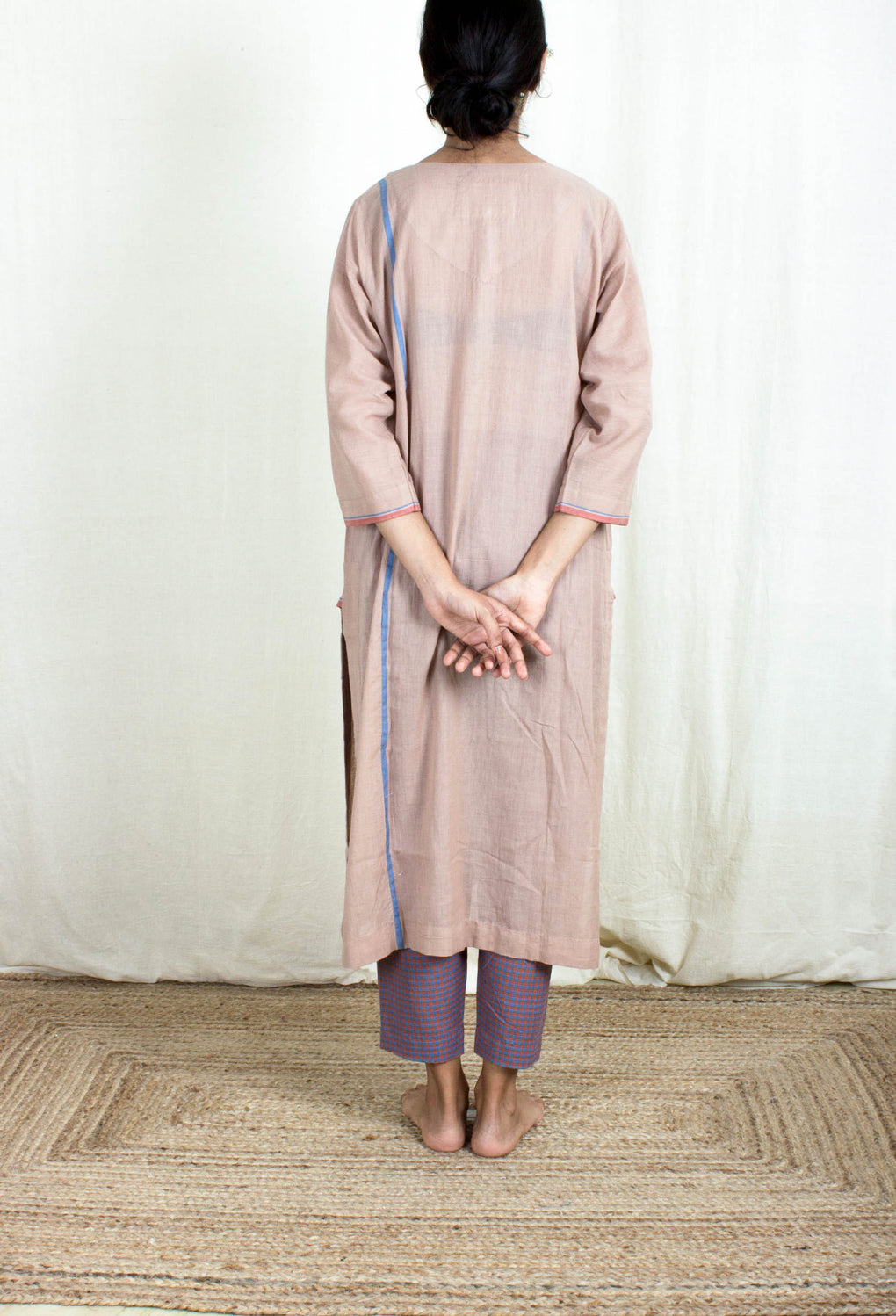 Nesta- Earthy Pink Kurta and Gingham Check Pants - Karnam