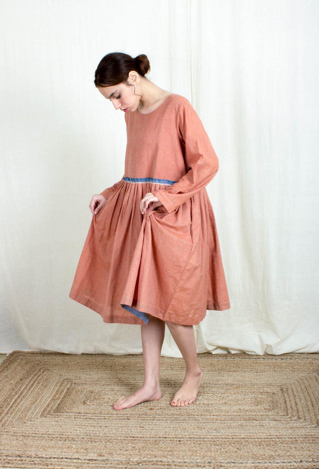 Ambrosial- Pale Pink Selvedge Pleated Dress - Karnam