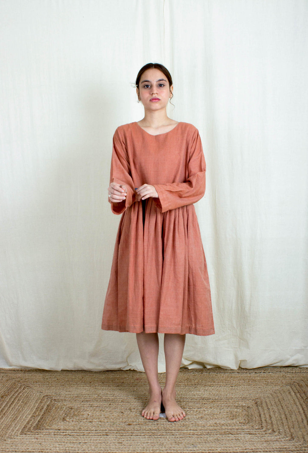 Ambrosial- Pale Pink Selvedge Pleated Dress - Karnam