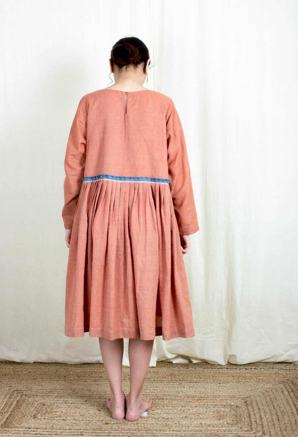 Ambrosial- Pale Pink Selvedge Pleated Dress - Karnam