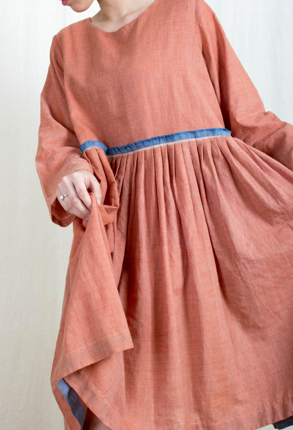 Ambrosial- Pale Pink Selvedge Pleated Dress - Karnam