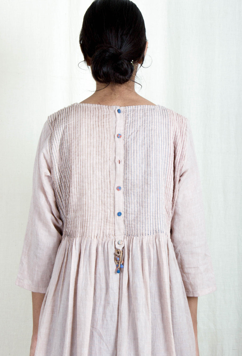 Zephyr - Pleated Light Pale Pink Dress with Gingham Lace Slip - Karnam