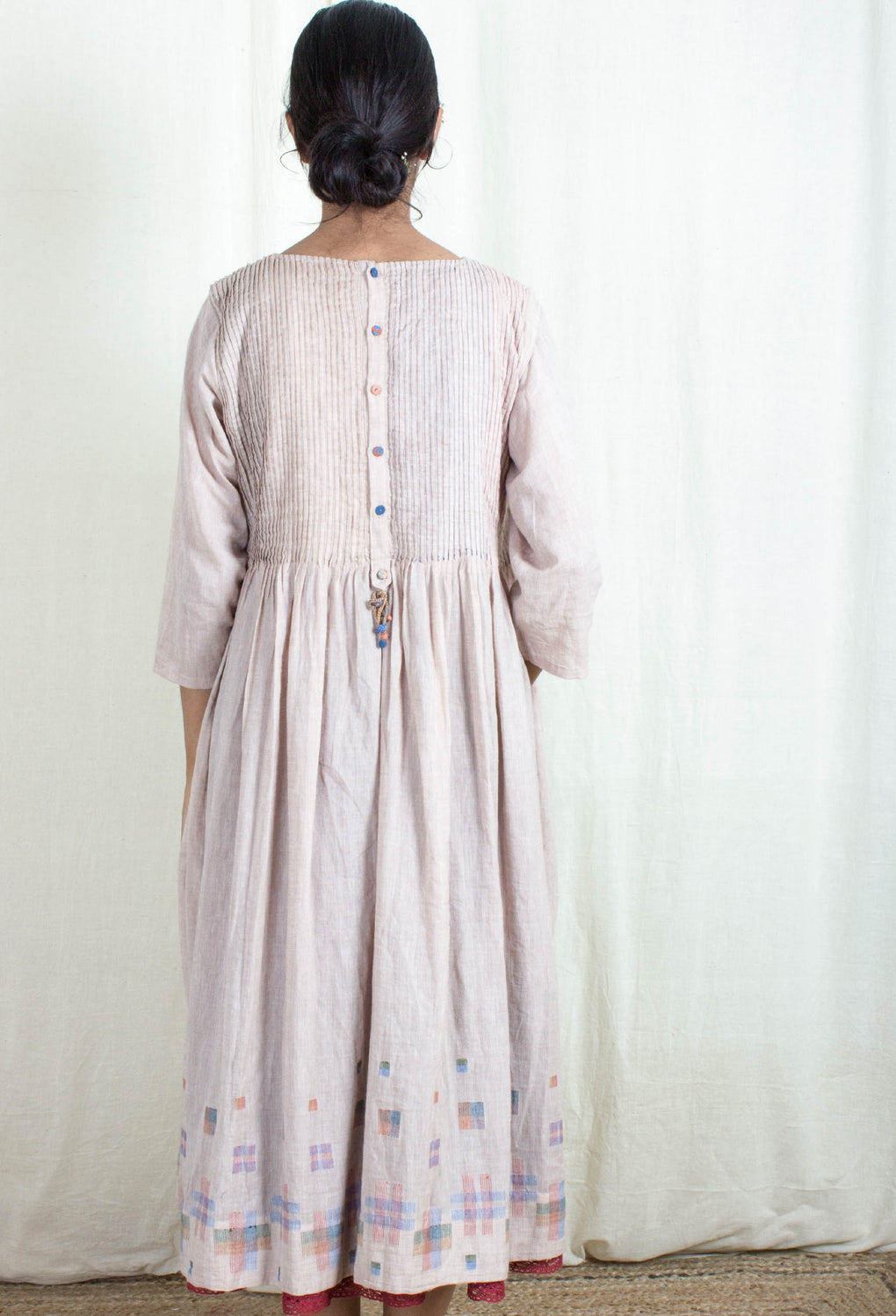 Zephyr - Pleated Light Pale Pink Dress with Gingham Lace Slip - Karnam