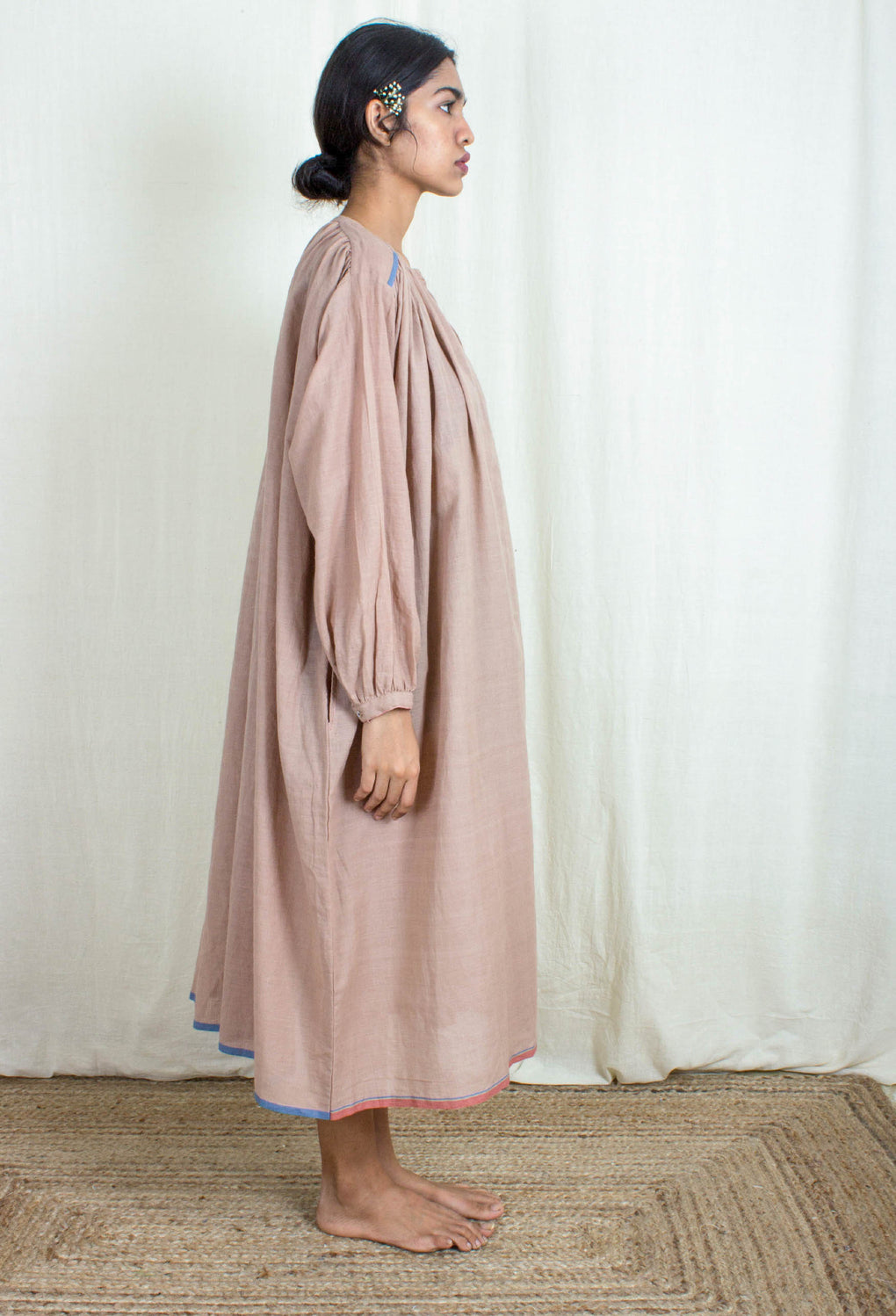 Halcyon - Earthy Pink Neck Gathered Tie Knot Dress - Karnam