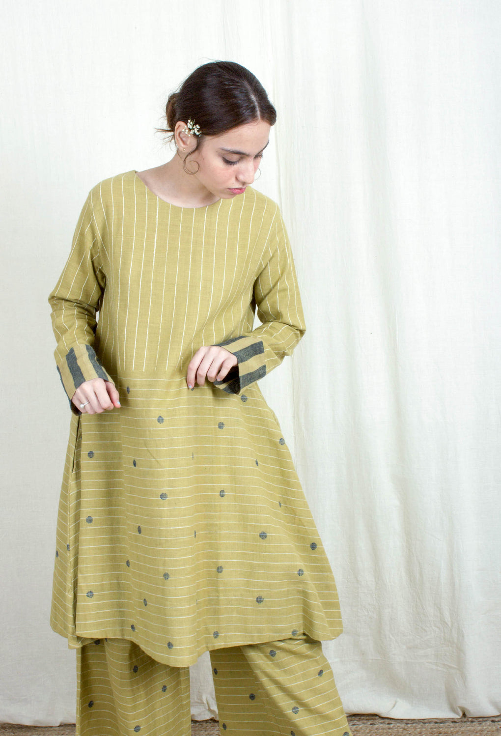 Heliophilia- Knee Length Mustard A-Line Dress - Karnam