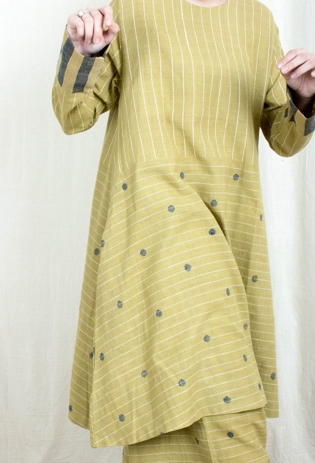 Heliophilia- Knee Length Mustard A-Line Dress - Karnam