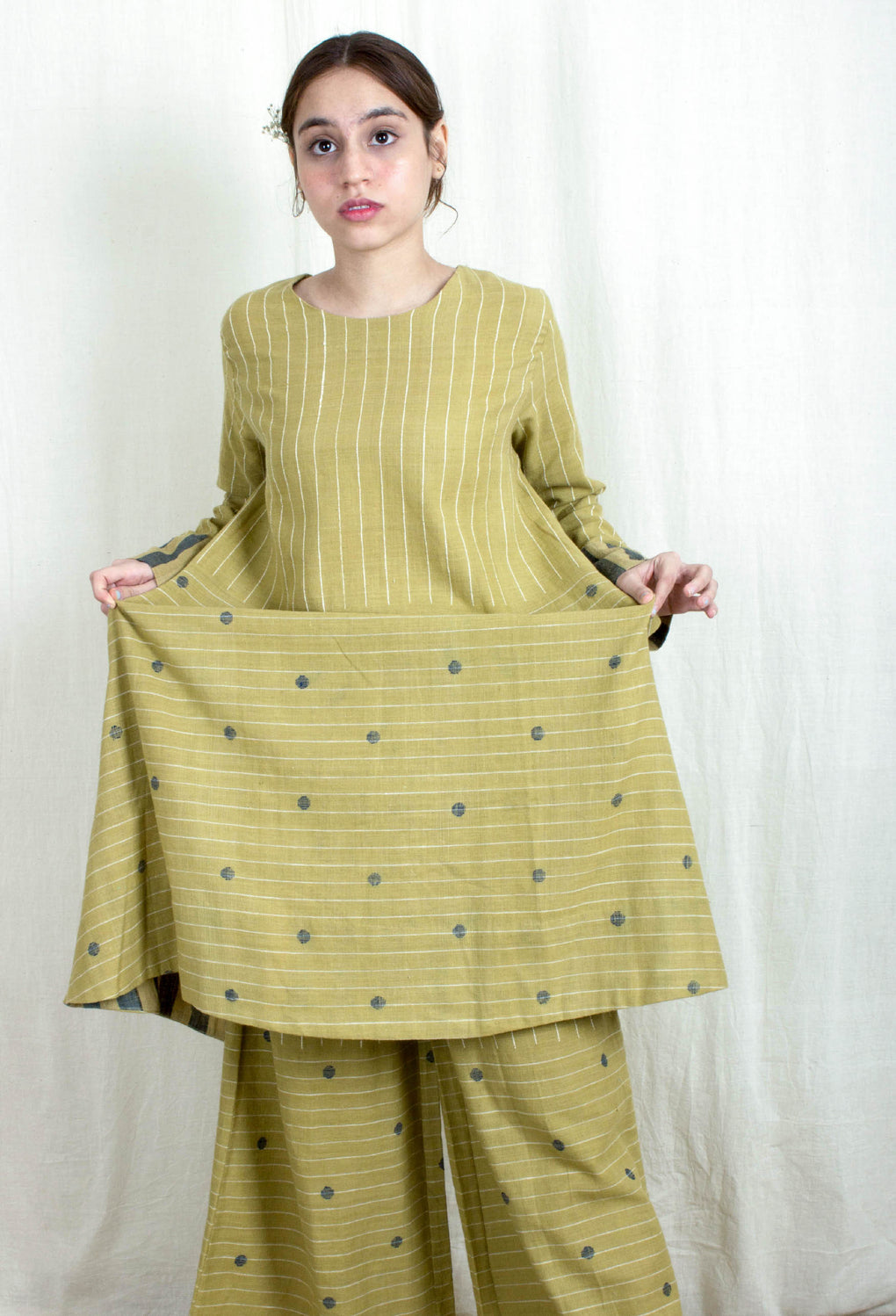 Heliophilia- Knee Length Mustard A-Line Dress - Karnam