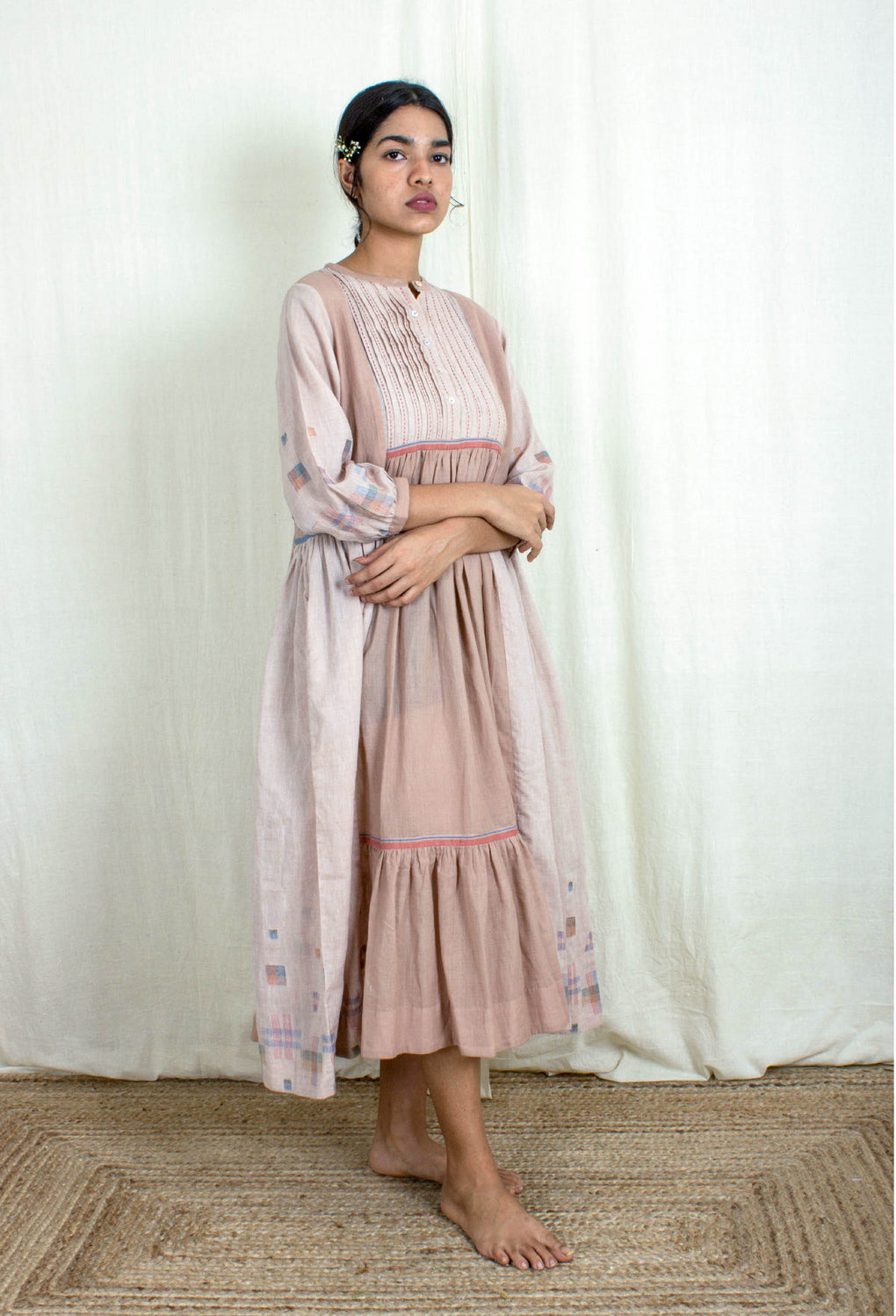 Serendipity - Mix Match Earthy Pink Jamdani Dress - Karnam