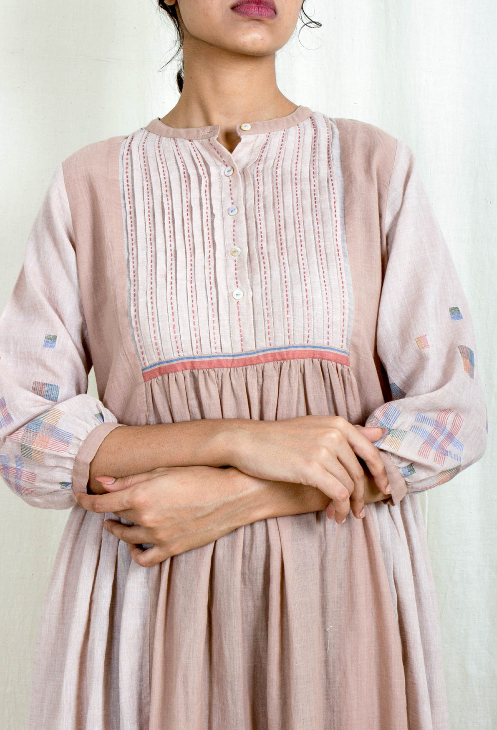 Serendipity - Mix Match Earthy Pink Jamdani Dress - Karnam