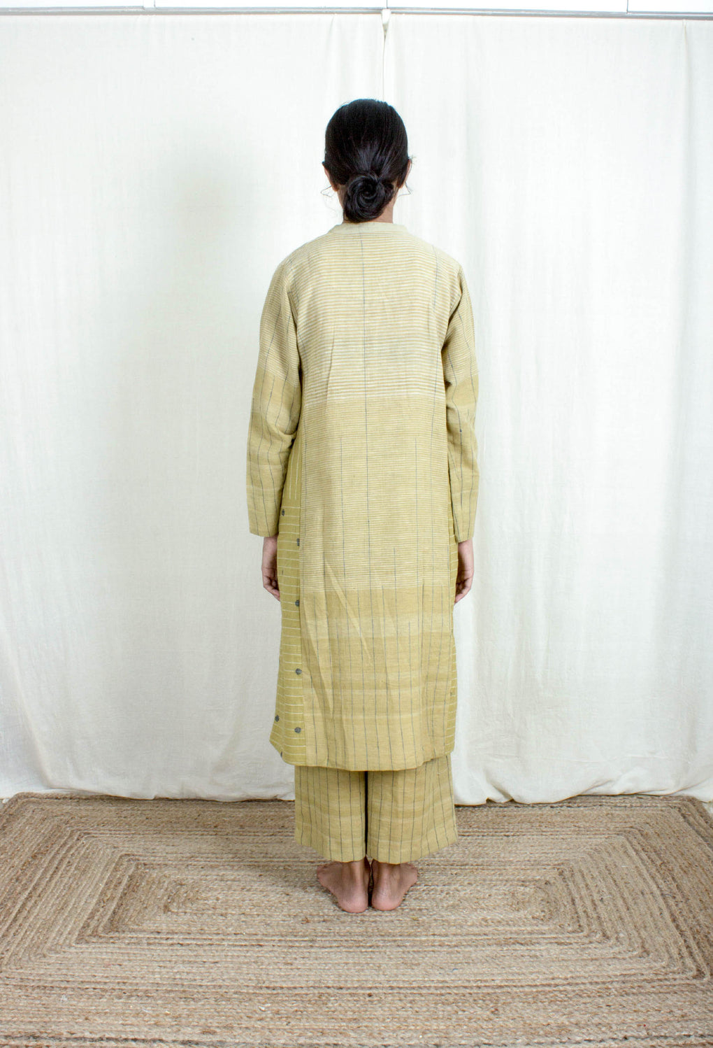 Dritan- Kala Cotton Buta, Stripe Kurta Pant Set - Karnam