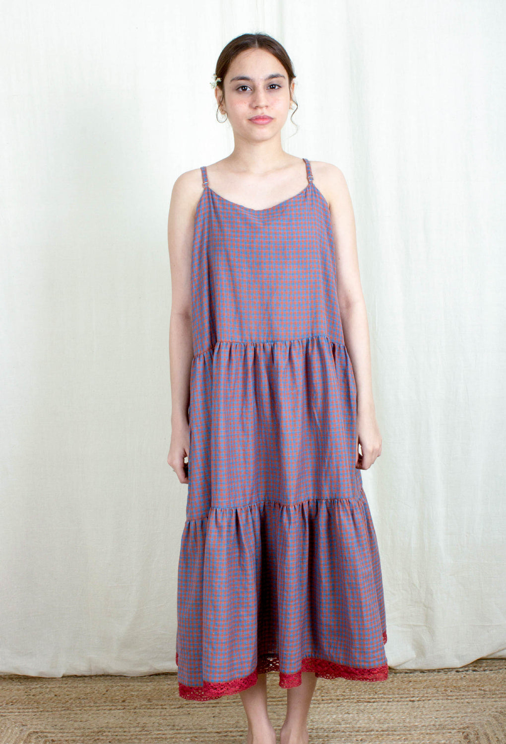 Zephyr - Gingham Sleeveless laced Dress / Slip - Karnam