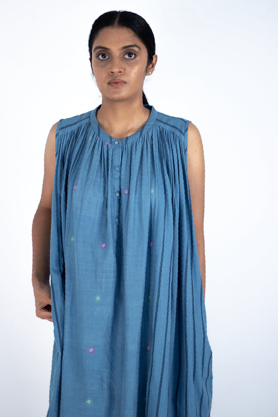 Biaude - Indigo neck gathered dress - Karnam