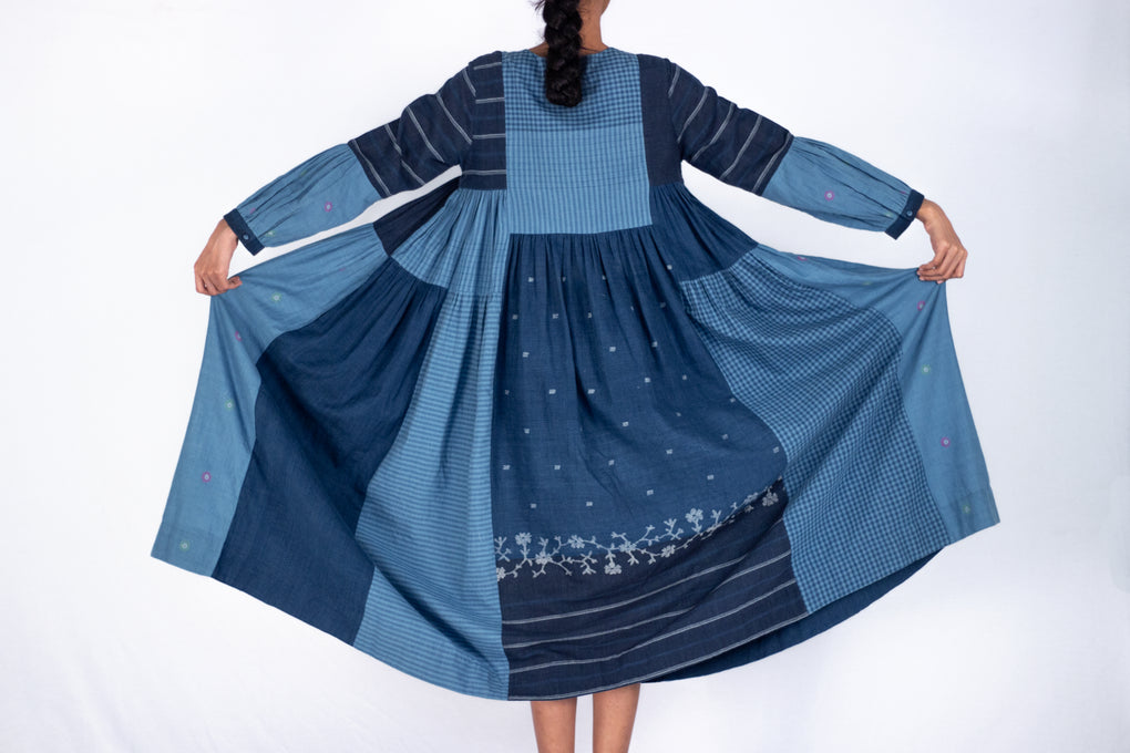 Aizome Mix and match indigo Jamadani dress - Karnam