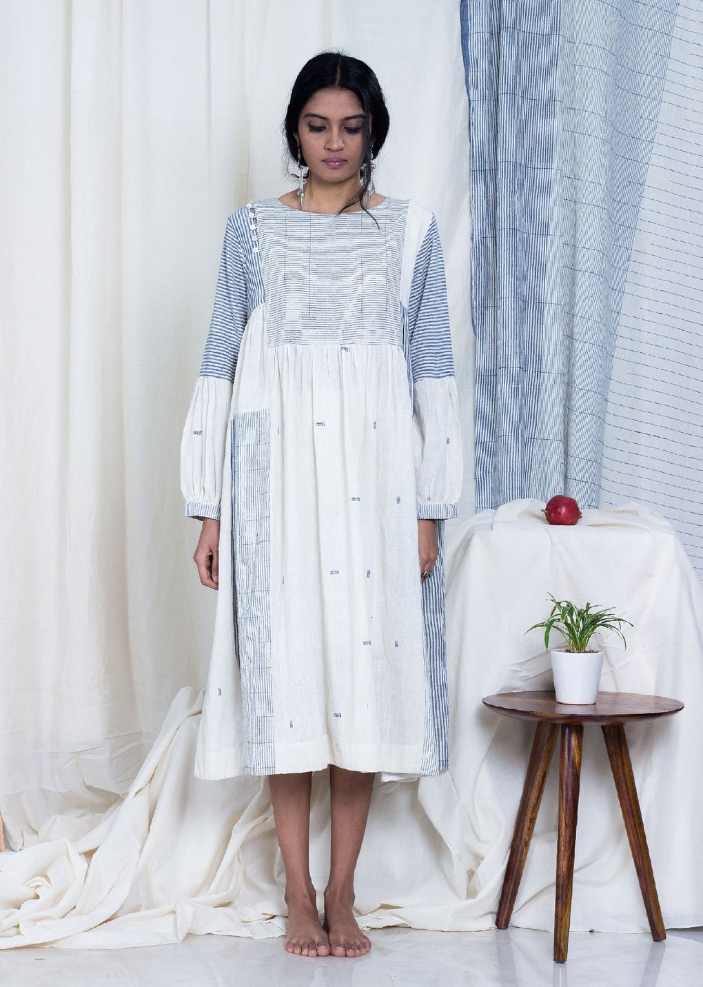 Rusutsu - Mix & match kala cotton gathered dress - Karnam