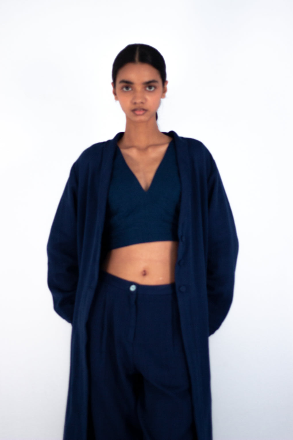 Lapis - indigo twill trench coat - Karnam