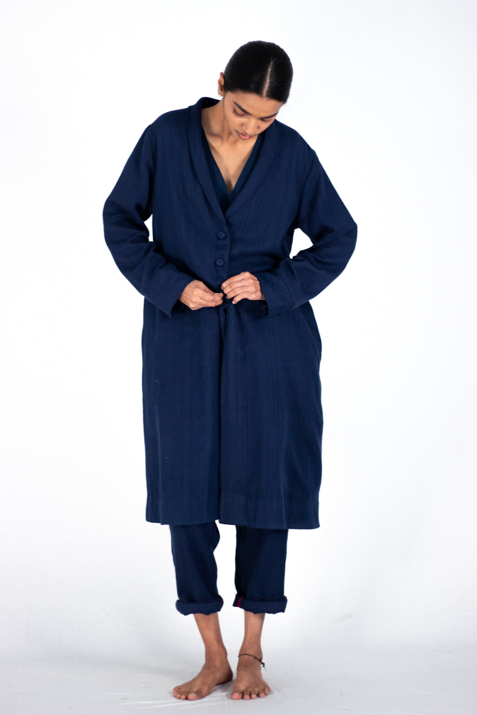 Lapis - indigo twill trench coat - Karnam