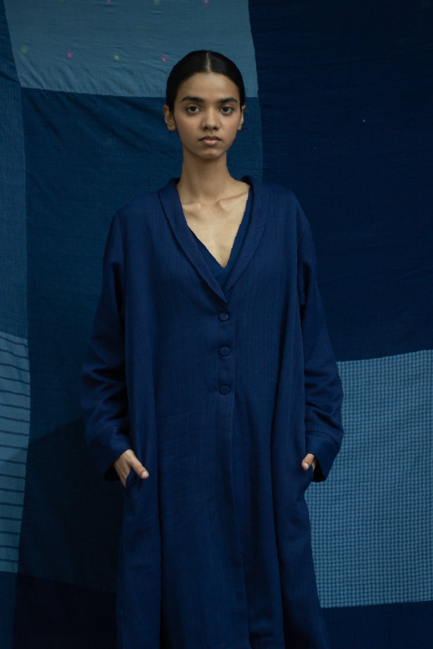 Lapis - indigo twill trench coat - Karnam