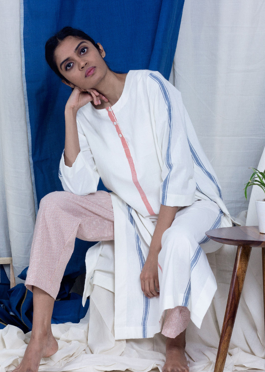 Stripe Kurta & micro-check pant - Karnam