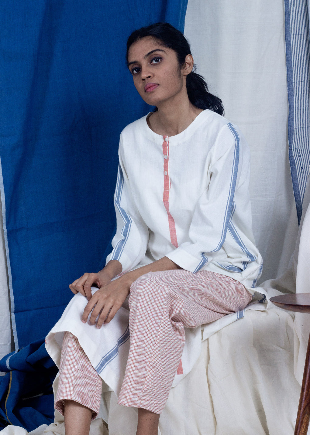 Stripe Kurta & micro-check pant - Karnam