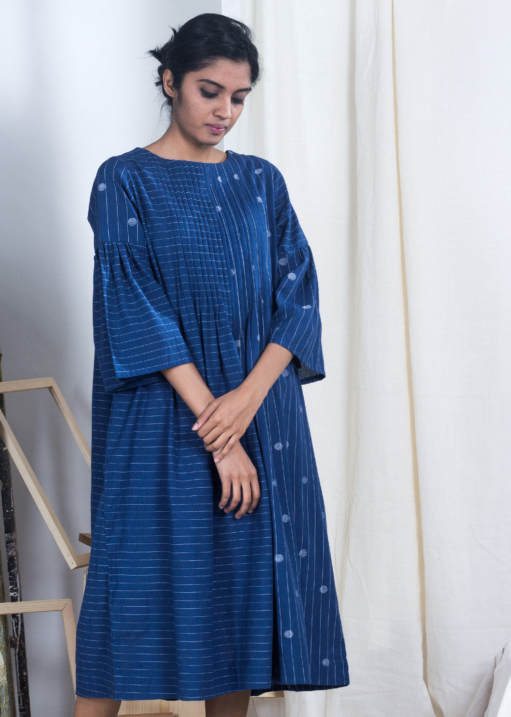 Ōhira- Jamdani Pleated Yoke Dress - Karnam