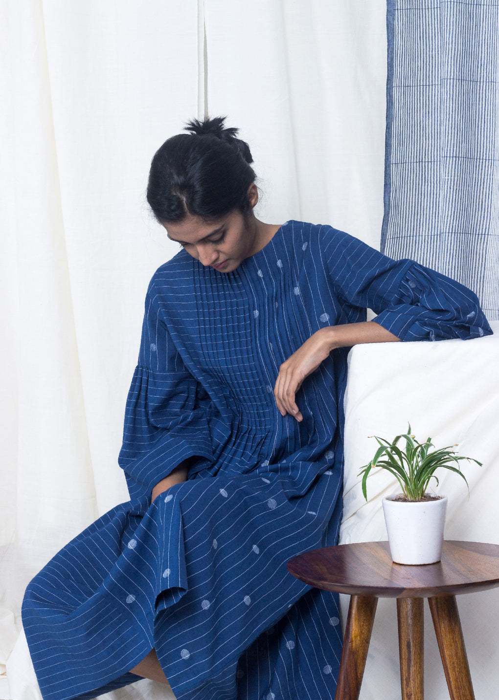 Ōhira- Jamdani Pleated Yoke Dress - Karnam