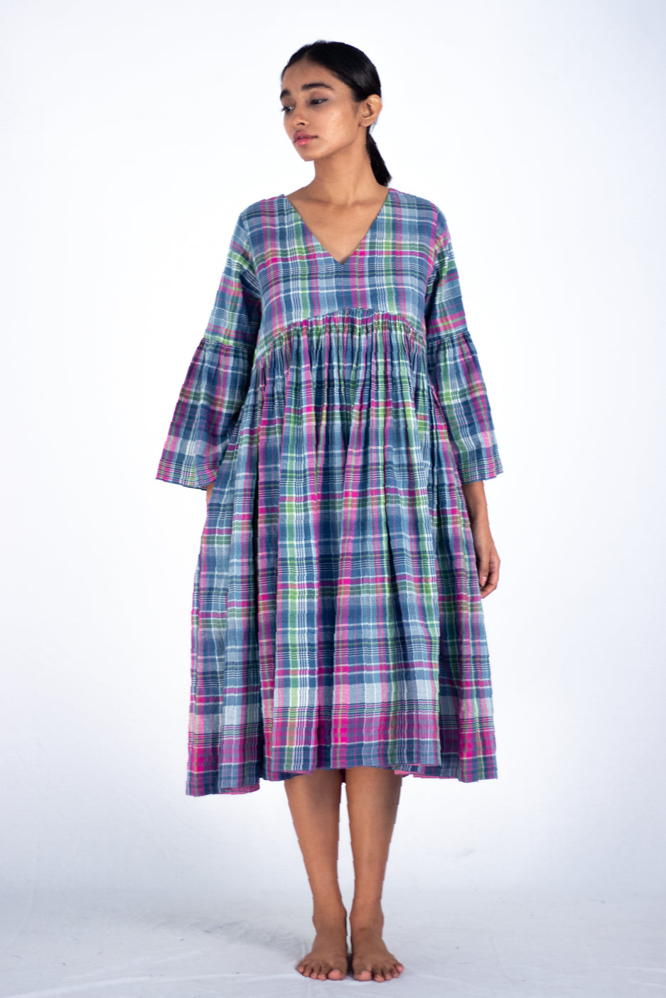 Poygonom - Indigo madras check dress - Karnam