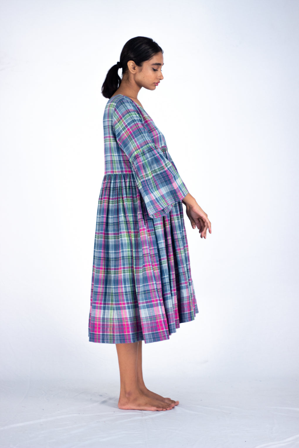 Poygonom - Indigo madras check dress - Karnam