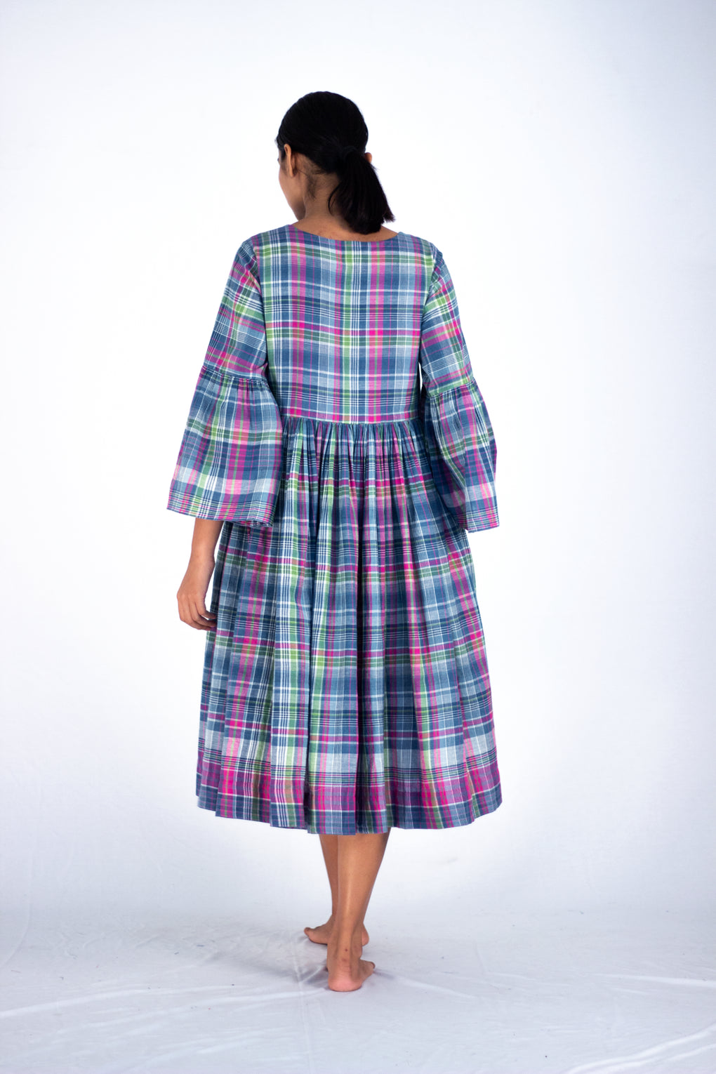 Poygonom - Indigo madras check dress - Karnam