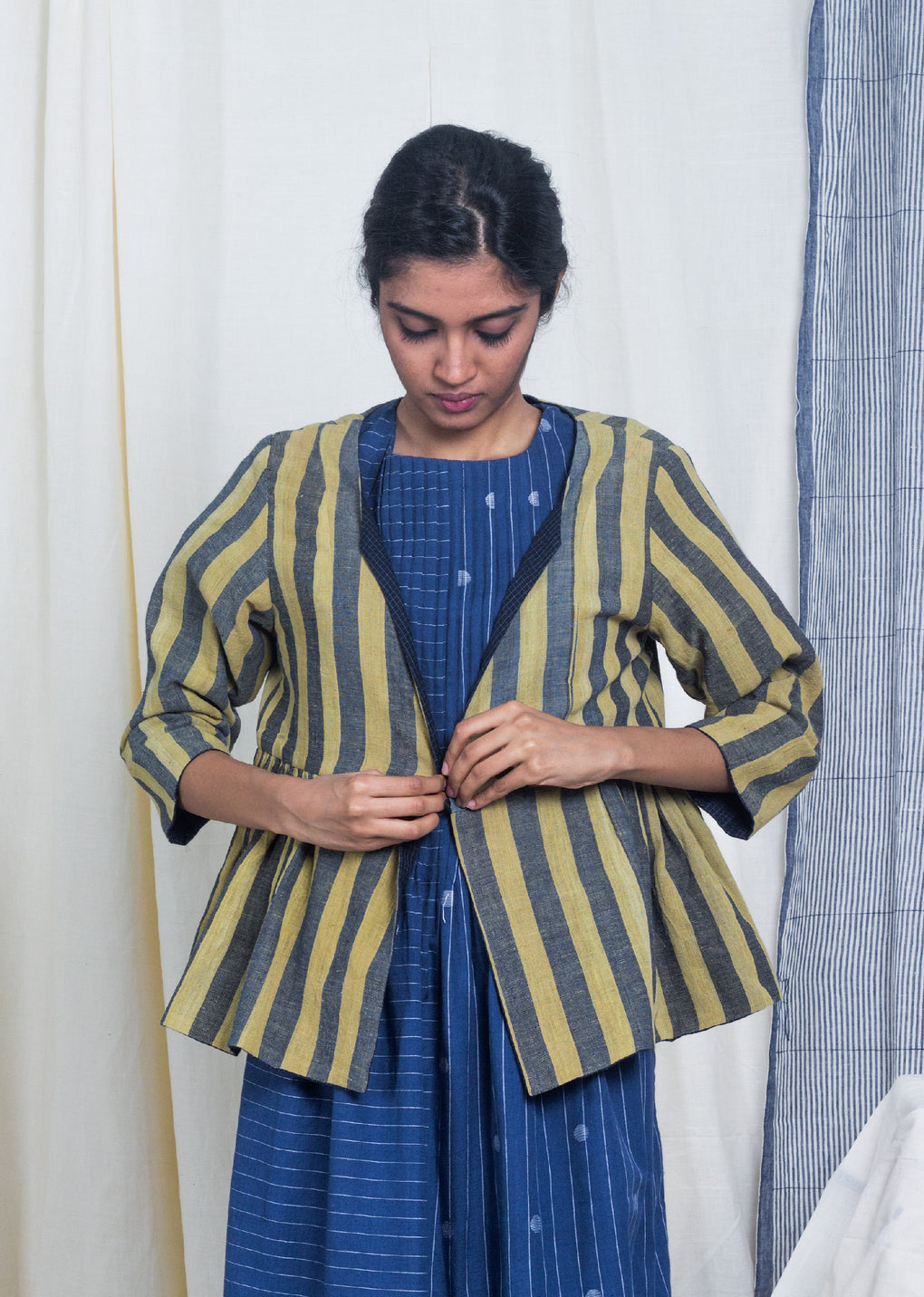 Ōhira- Jamdani Pleated Yoke Dress - Karnam