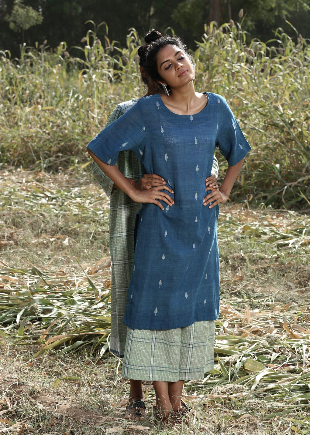 Indigo Embroidered kurta & madras check pant - Karnam