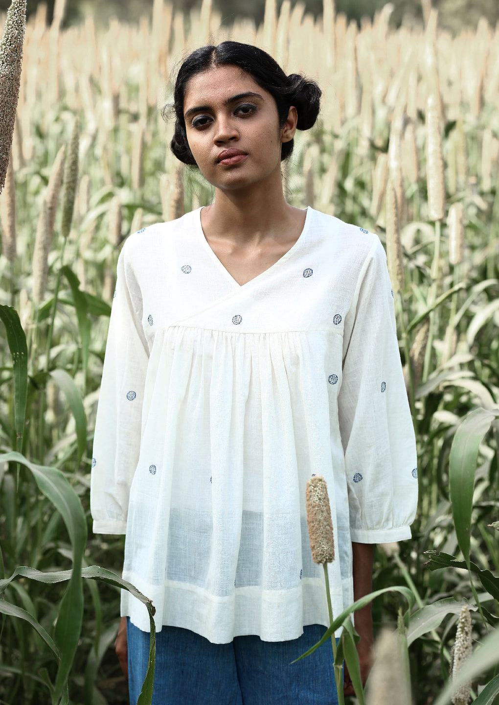 Muslin Polka dot embroidered top - Karnam