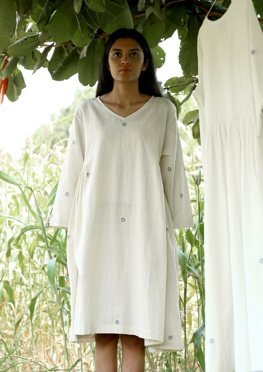 Kora side gathered with polka embroidered dress - Karnam